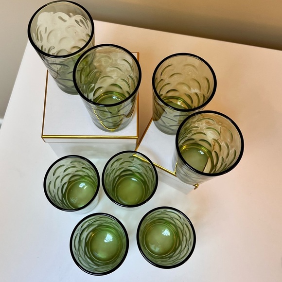 VINTAGE Green Dot Eldorado Hazel Atlas juice glasses. Set of 8. - Picture 5 of 7